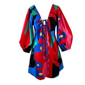 De Loreta Feria Dress Red Womens XS X-Small Balloon Sleeves NWT